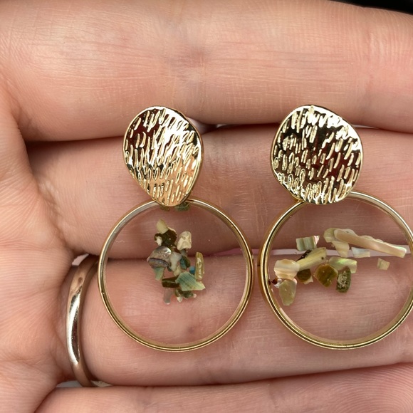 Gold Round Acrylic Shell Earrings - Picture 3 of 5